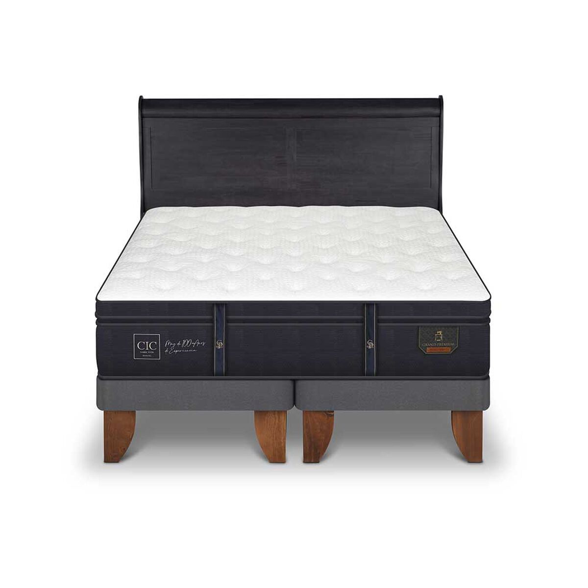Cama Europea CIC Base Dividida King Grand Premium + Respaldo Miro Negro