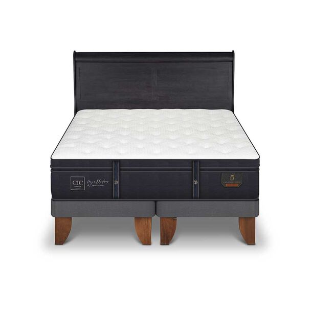 Cama Europea CIC Base Dividida King Grand Premium + Respaldo Miro Negro