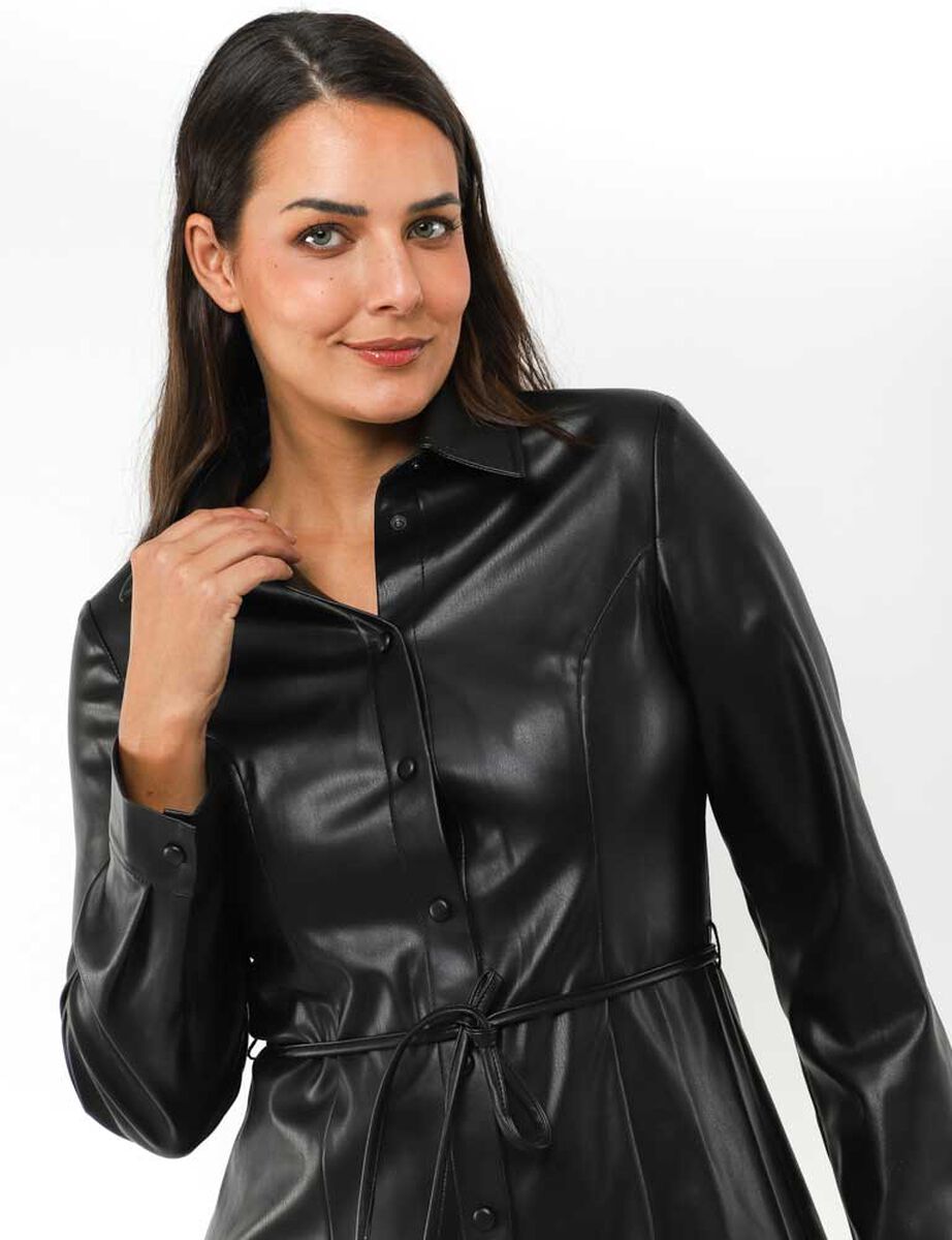 Vestido Corto Ecocuero Manga Larga Mujer Zibel