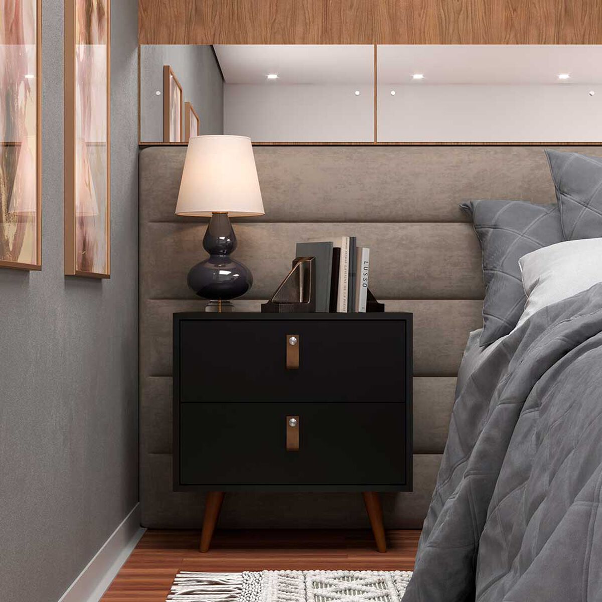 Velador Di Poretti Design Padua 2 Cajones Negro
