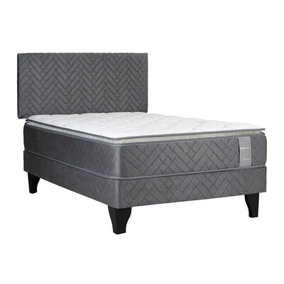 Cama Europea Celta 1,5 Plazas Carbono + Respaldo Acolchado