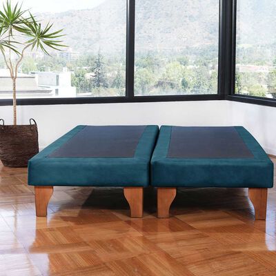 Base Europea Dividida Latam Home 2 Plazas Zen Tela Velvet Azul Petroleo