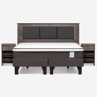 Cama Europea Rosen Base Dividida King New Style 4 Plus + Respaldo Rachel Gris + 2 Veladores