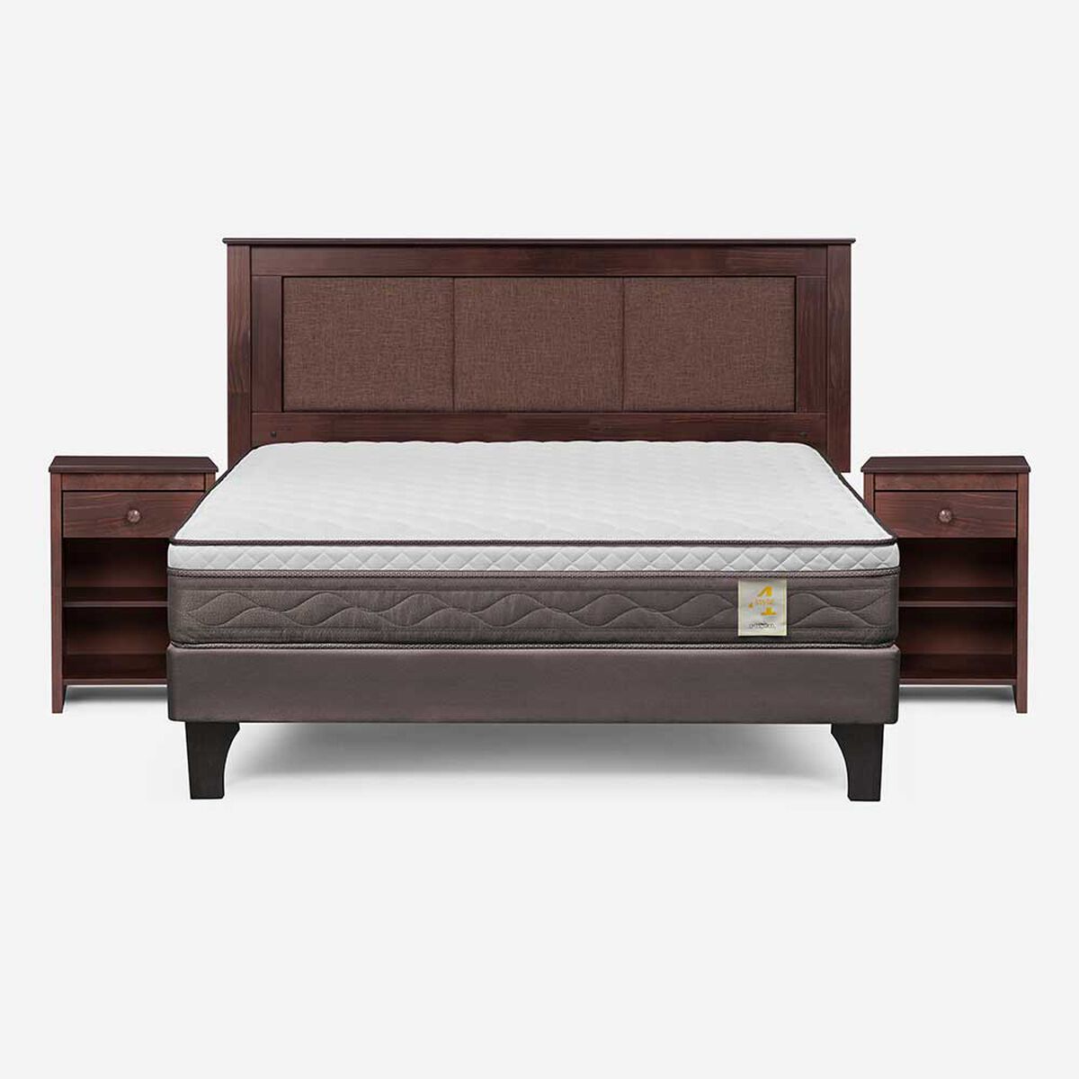 Cama Europea Rosen 2 Plazas New Style 4 Plus + Respaldo + 2 Veladores Rachel