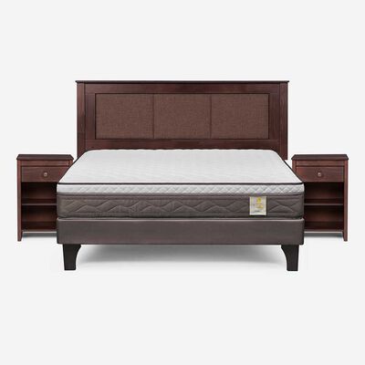 Cama Europea Rosen 2 Plazas New Style 4 Plus + Respaldo + 2 Veladores Rachel