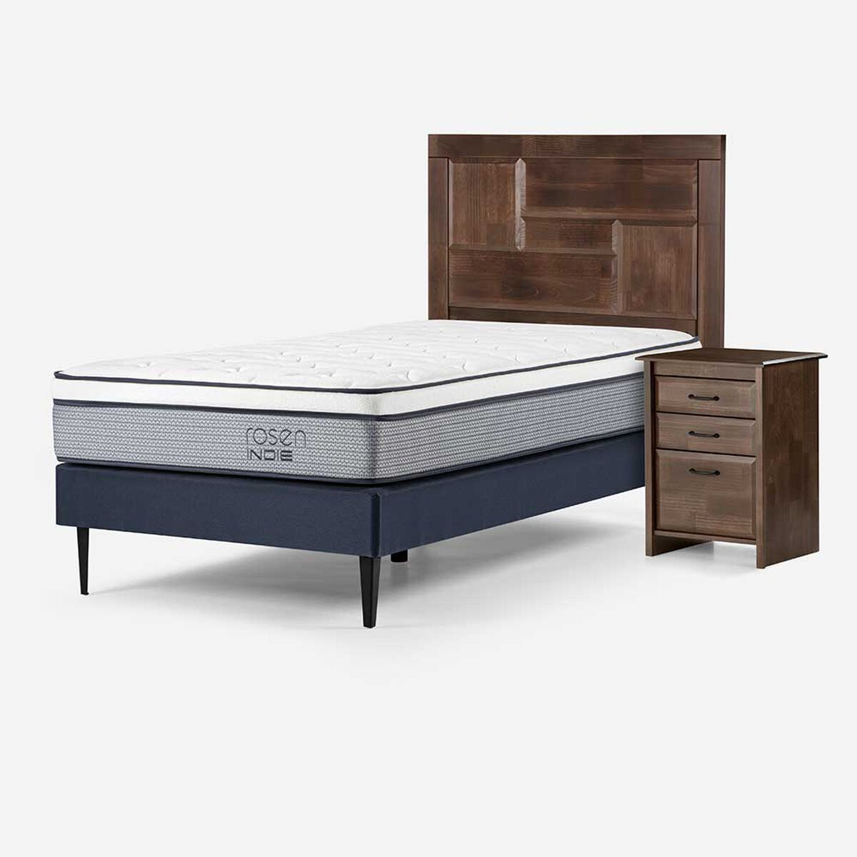Cama Europea Rosen 1,5 Plazas Indie + Respaldo + Velador Dolce