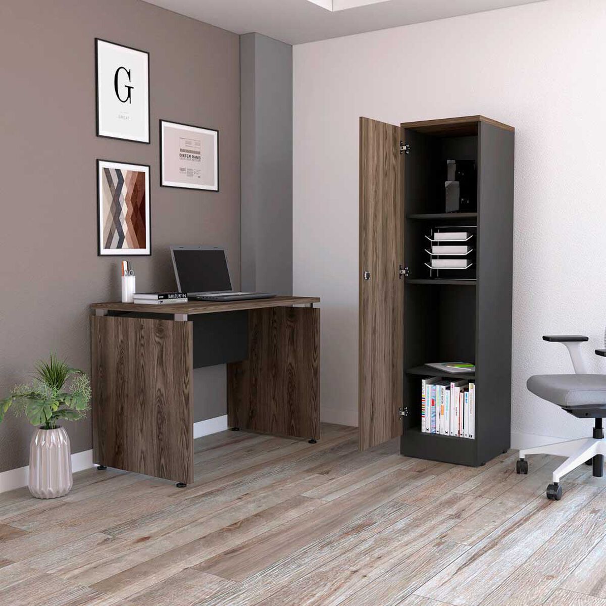 Combo Escritotio + Biblioteca 1 Puerta TuHome Home Office Negro Soft-Co&ntilde;ac