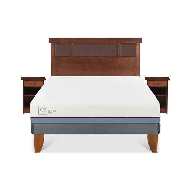 Cama Europea CIC 2 Plazas Excellence Plus + Respaldo + 2 Veladores Dublin Caramelo