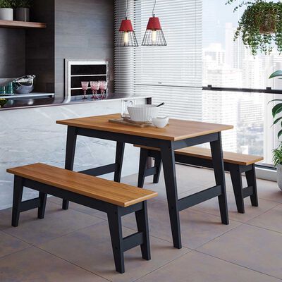 Juego de Comedor Decocasa Aurora 2 Bancas Negro Castaño