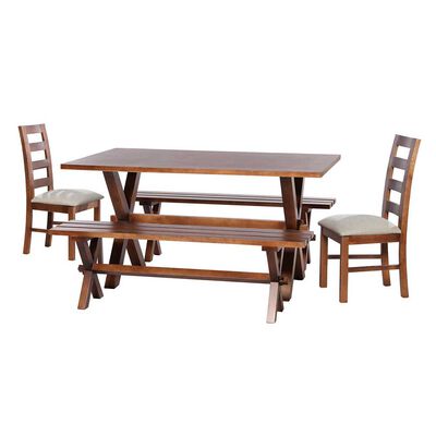 Juego de Comedor Latam Home Sevilla Granada 2 Sillas + 2 Bancas Lino Blanco