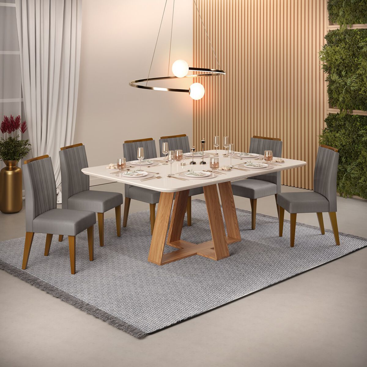 Juego de Comedor Di Poretti Celeste 6 Sillas Gris
