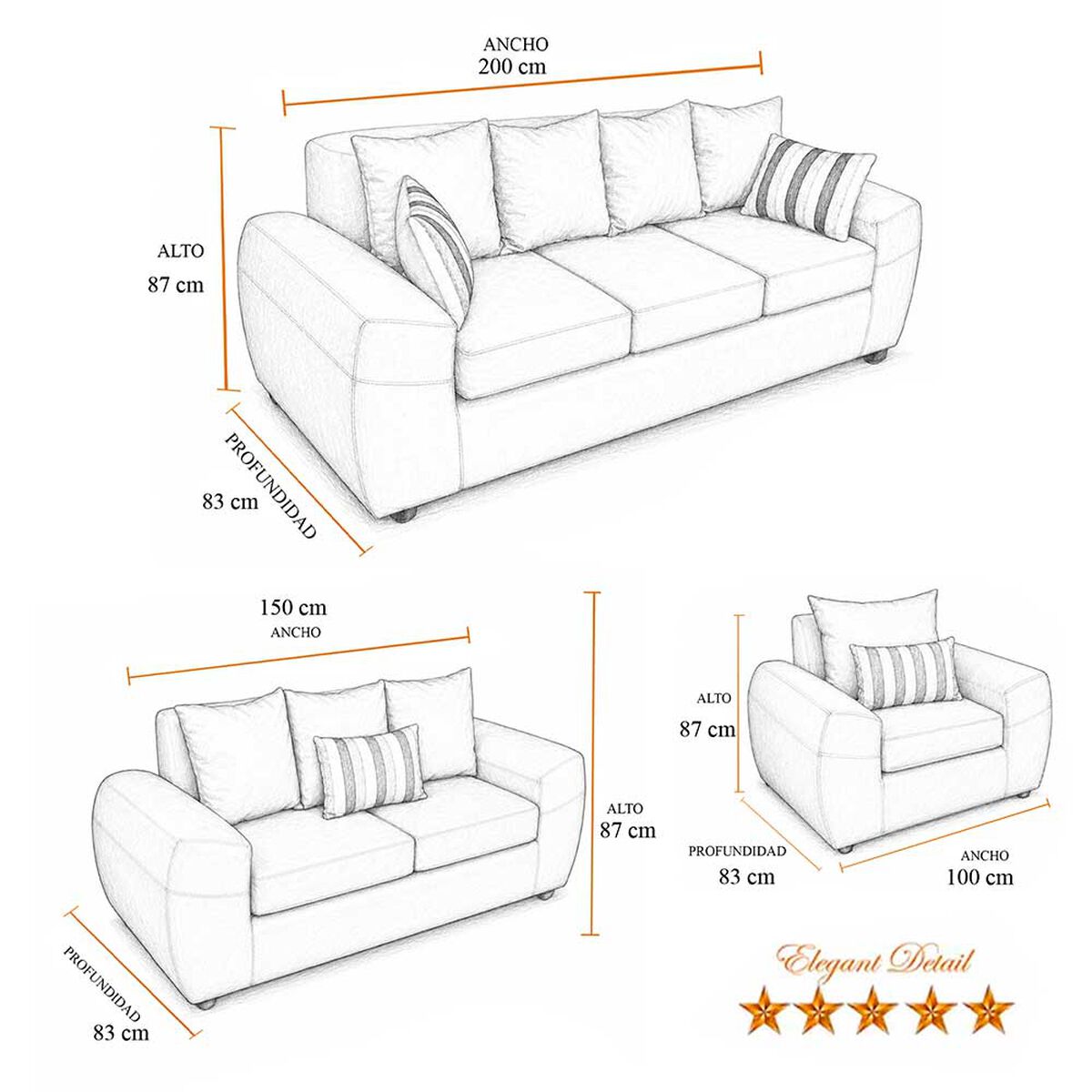 Juego de Living Elegant Detail New Houston 3-2-1 Cuerpos Rojo