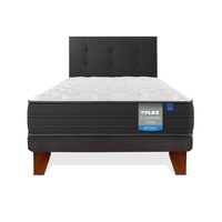 Cama Europea Europedic Dual 1 Plaza + Respaldo Royal Negro + Velador Rock