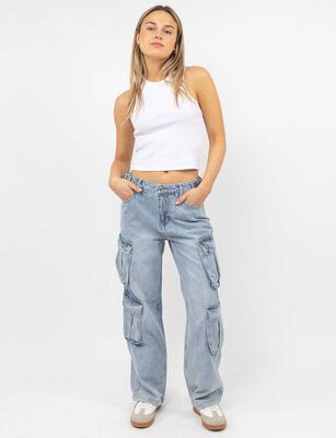Imagen 2 del producto Jeans Cintura Ajustable Wide Leg Mujer Icono Celeste, Gris, Indigo