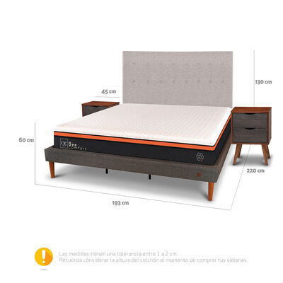 Imagen 2 del producto Cama Europea Curve CIC King Bee Comfort + Respaldo + 2 Veladores