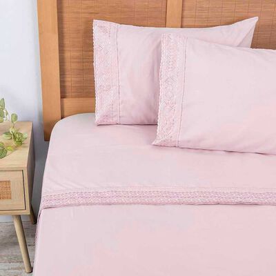 Juego de Sábanas Bordadas Plumetti King Rosado