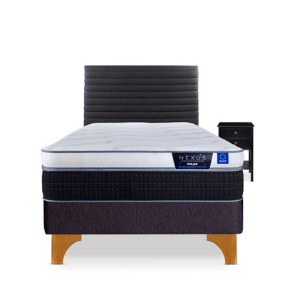 Cama Europea Flex 1,5 Plazas Nexus + Respaldo Modern + Velador Rover