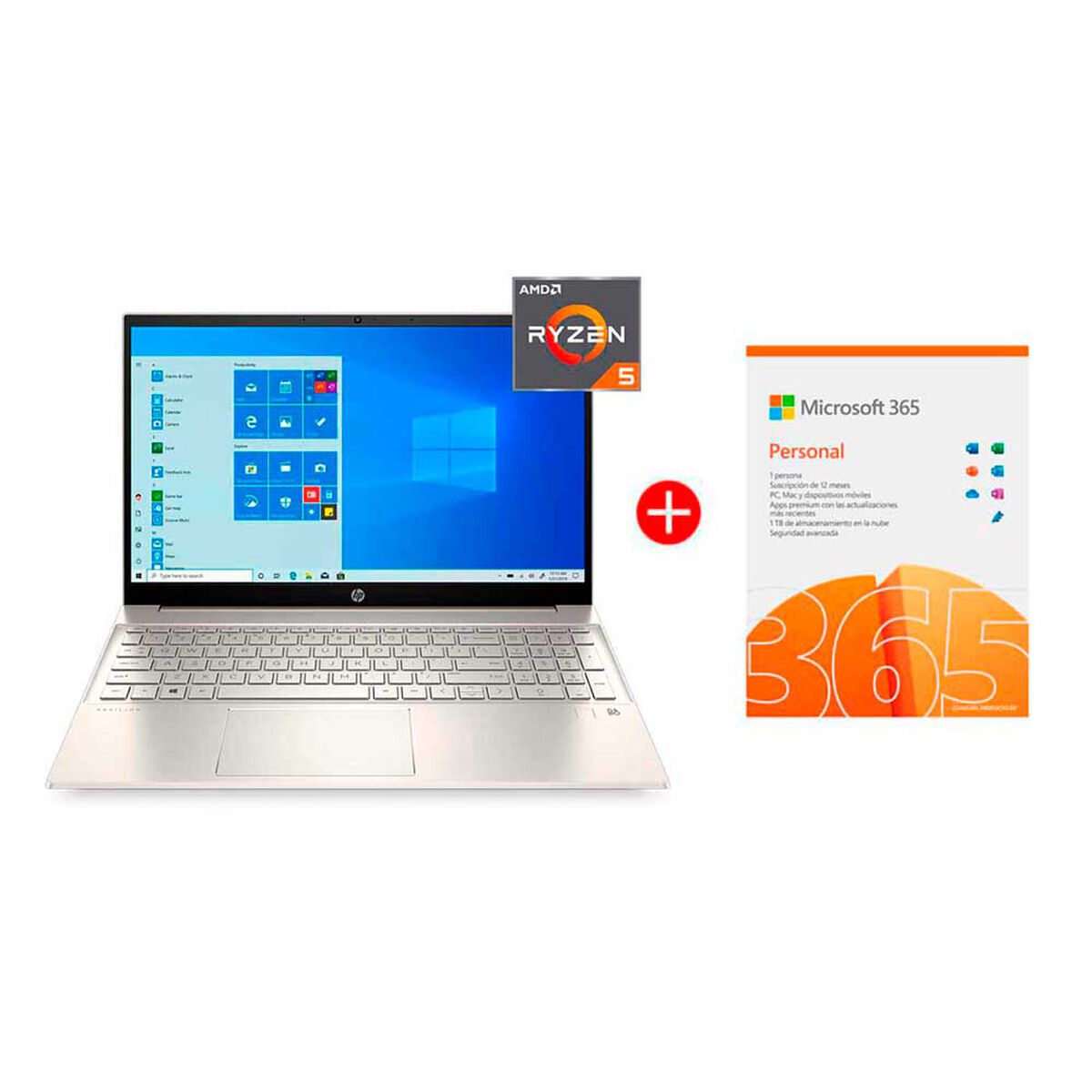 Combo Notebook HP Pavilion 15-eh0006la Ryzen 5 8GB 512GB SSD 15,6" + Microsoft Office 365 Personal 2021 Suscripción 1 Año