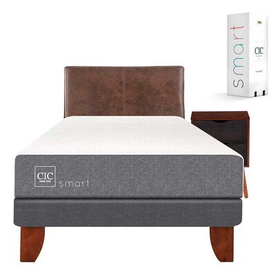 Cama Europea CIC 1,5 Plazas Smart + Respaldo + Velador Baker
