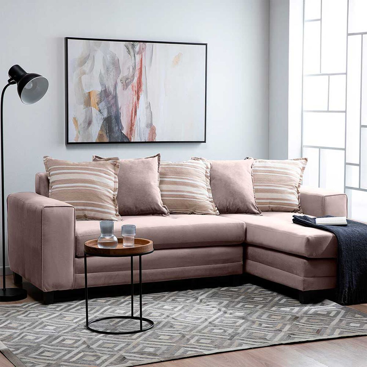 Sofá Seccional Derecho Living Factory Milan 3 Cuerpos Beige