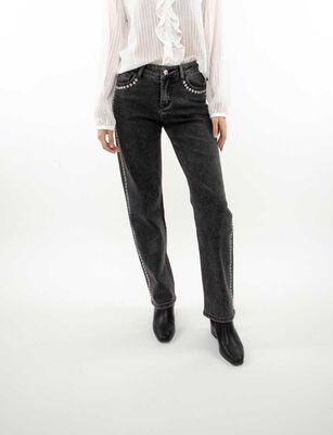 Imagen 1 del producto Jeans Apliques Straight Mujer Zibel Negro