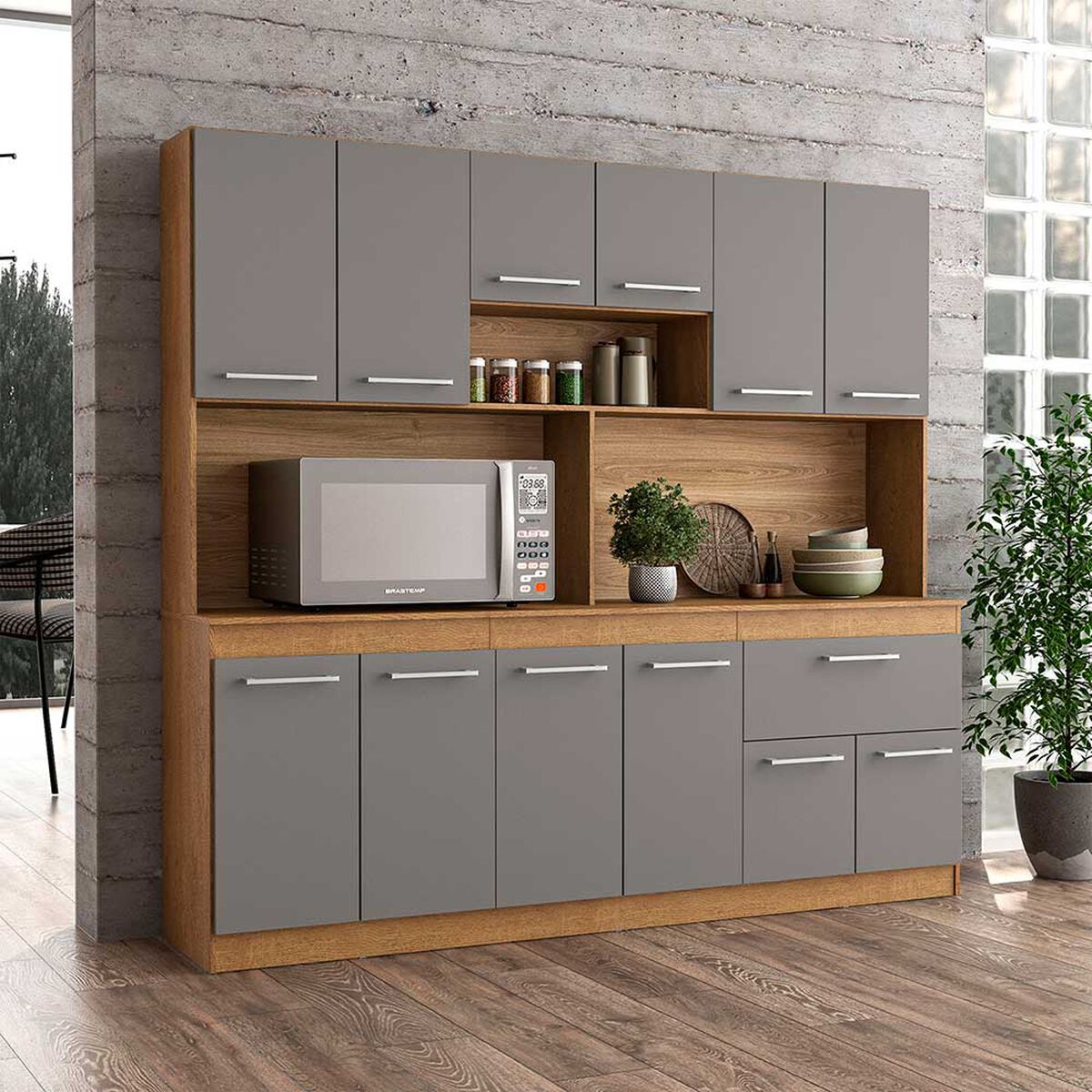Mueble de Cocina Vekkahome Buck 1 Cajón 12 Puertas Gris