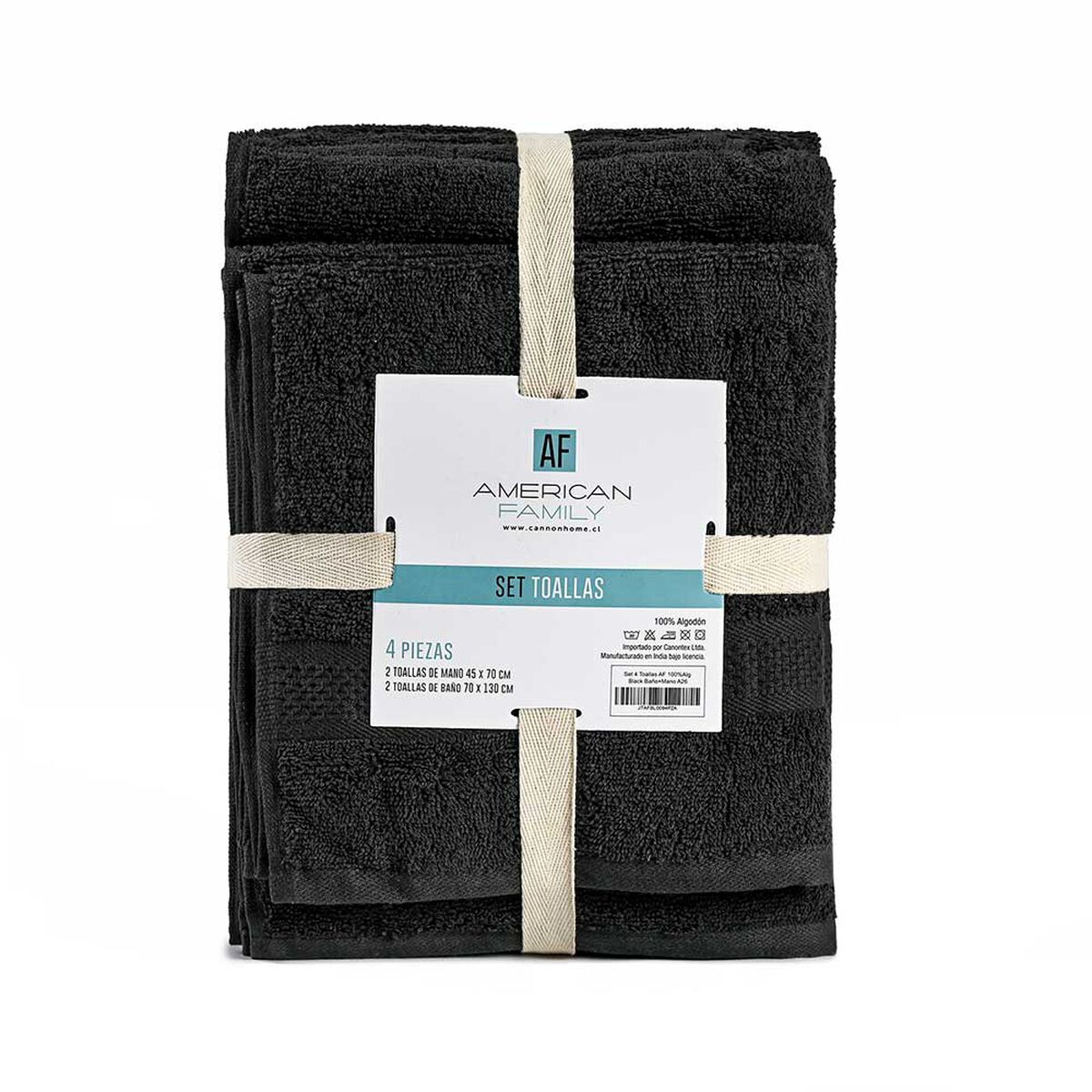 Set 4 Toallas American Family Negro