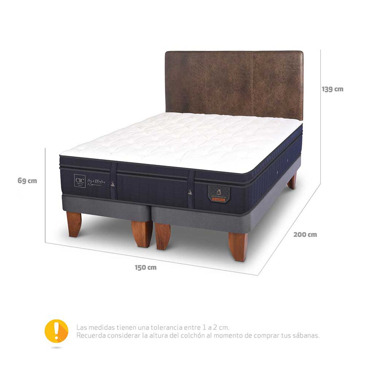 Cama Europea CIC Base Dividida 2 Plazas Súper Premium + Respaldo