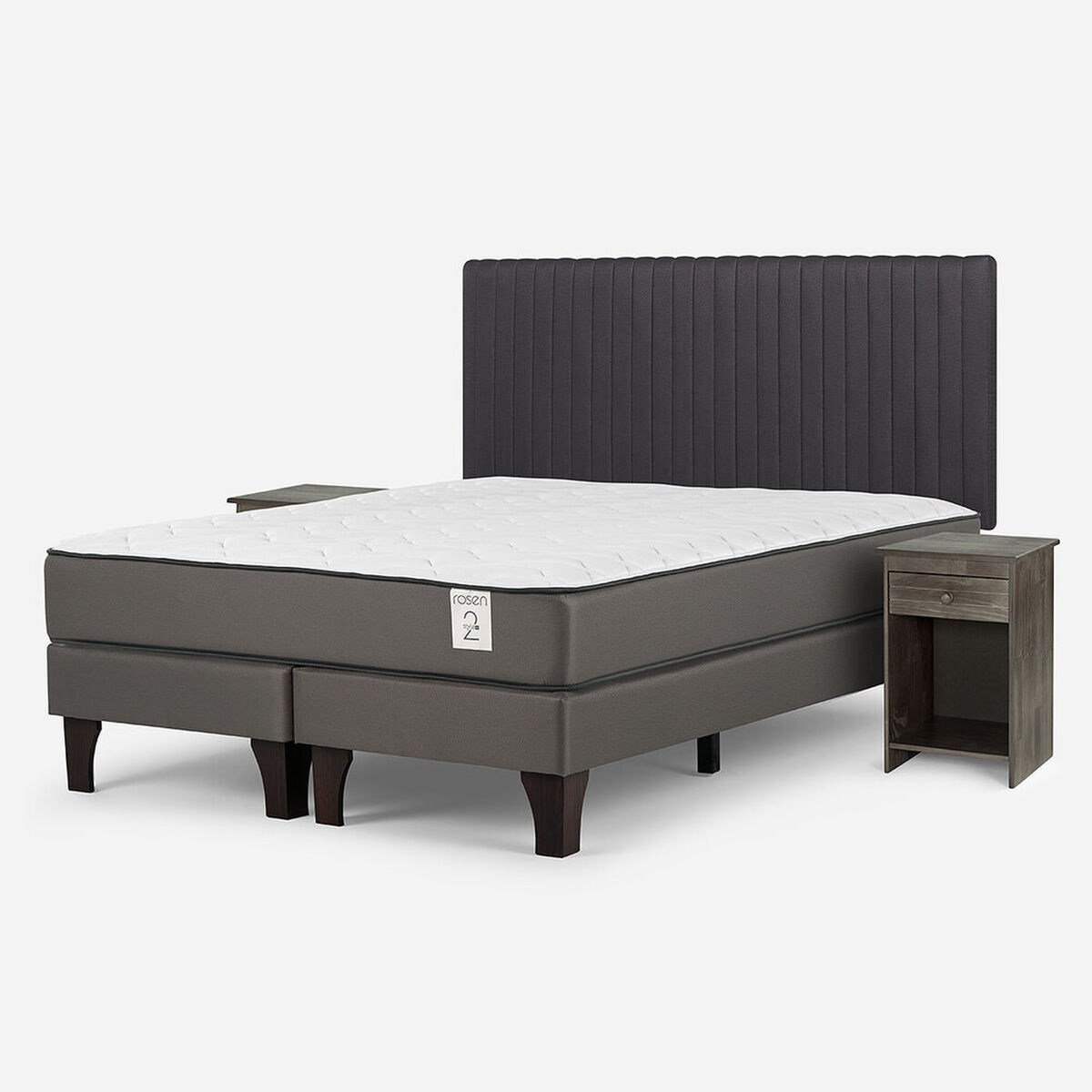 Cama Europea Rosen King New Style 2 Plus + Respaldo + 2 Veladores Lucio