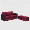 Juego de Living Almore Paris Sofá 3 Cuepos + Dos Pouf 1 Cuerpo Negro Rojo