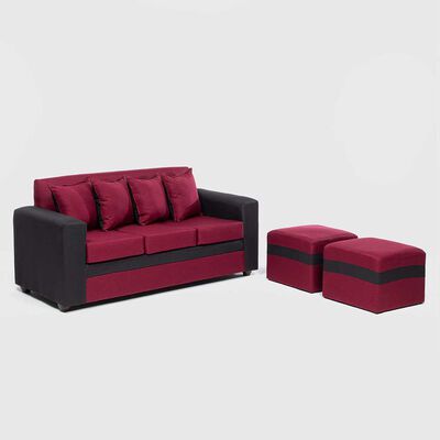 Imagen 2 del producto Juego de Living Almore Paris Sofá 3 Cuepos + Dos Pouf 1 Cuerpo Negro Rojo