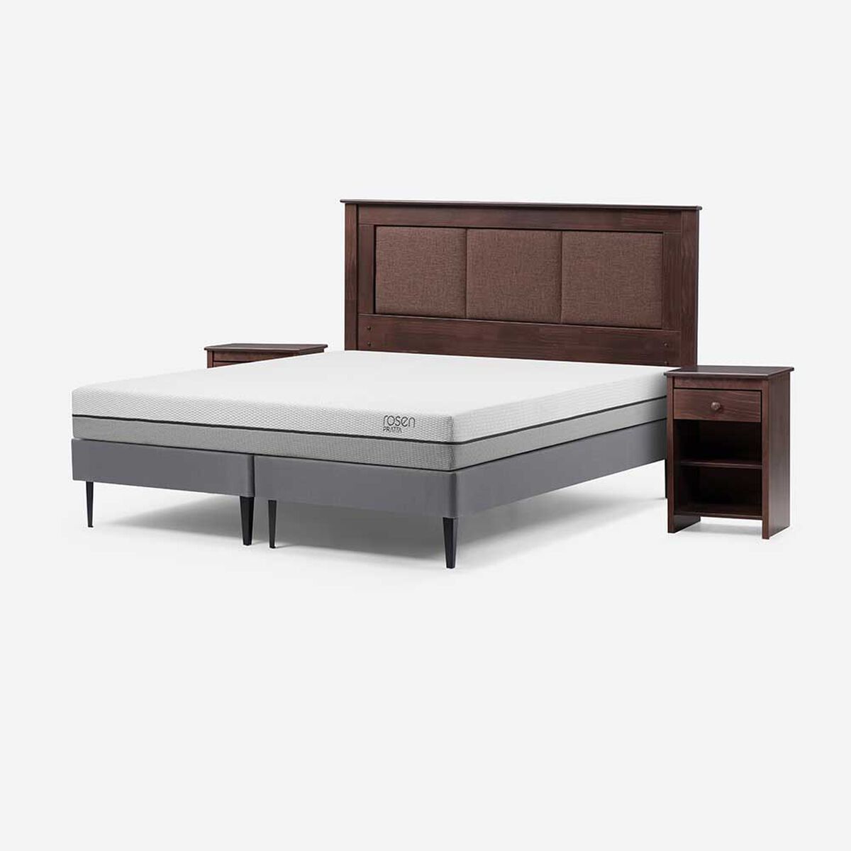 Cama Europea Rosen Base Dividida 2 Plazas Pratta + Respaldo + 2 Veladores