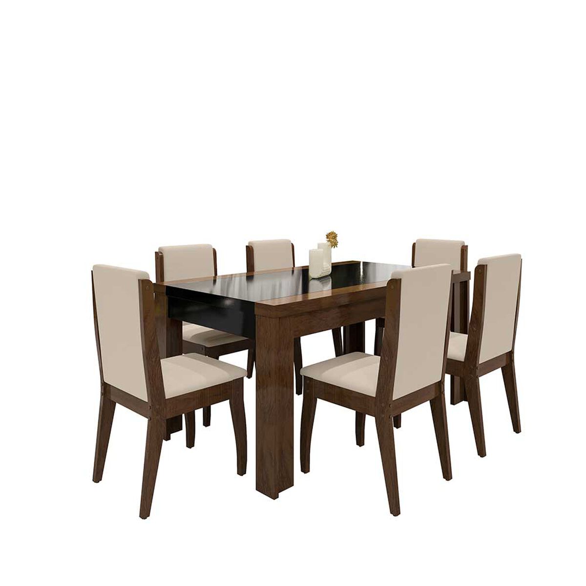 Juego de Comedor Decocasa Lorenzi 6 Sillas Nogal Negro Beige