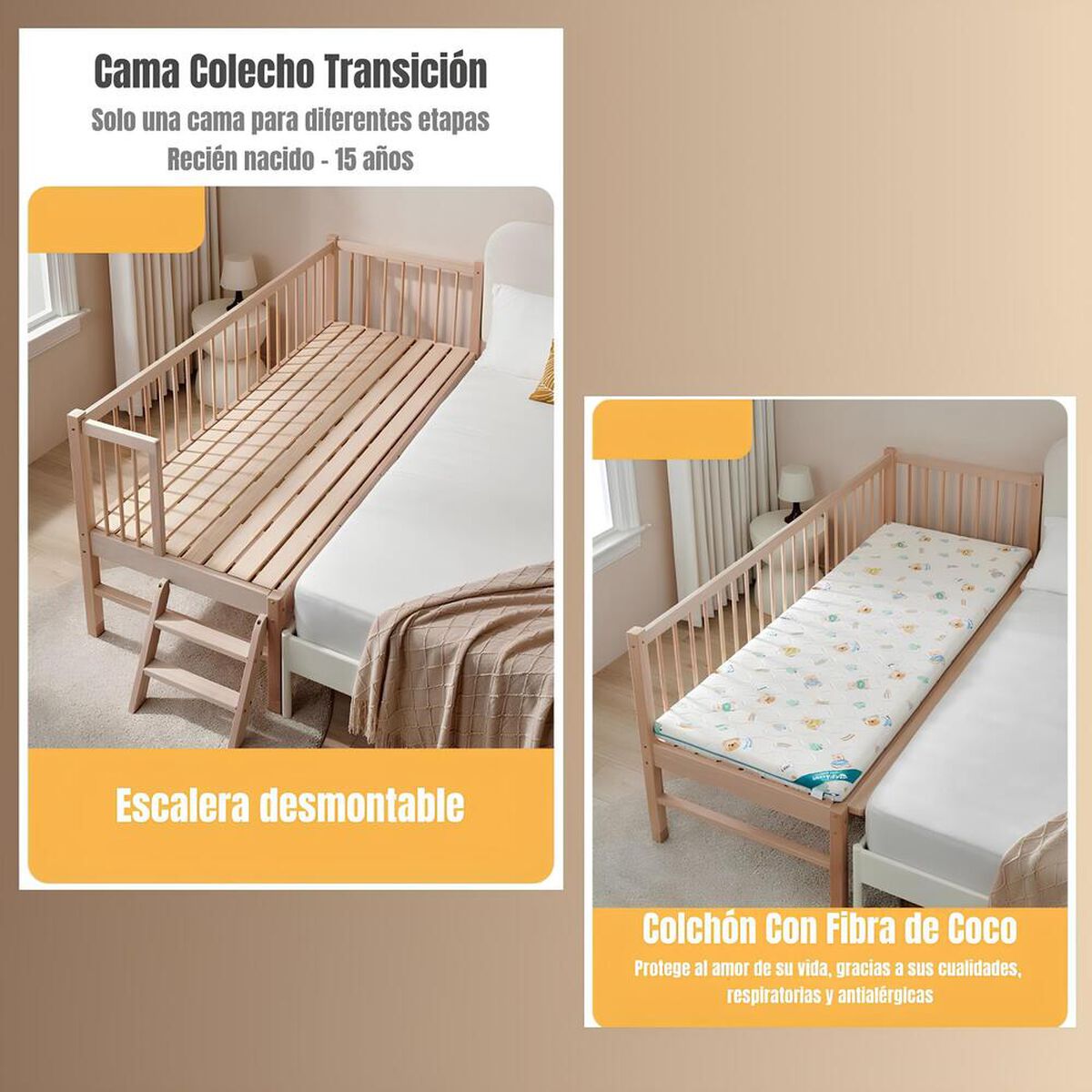 Cama Cuna Colecho Madera 150*70*86cm con Colchón LuBabycas
