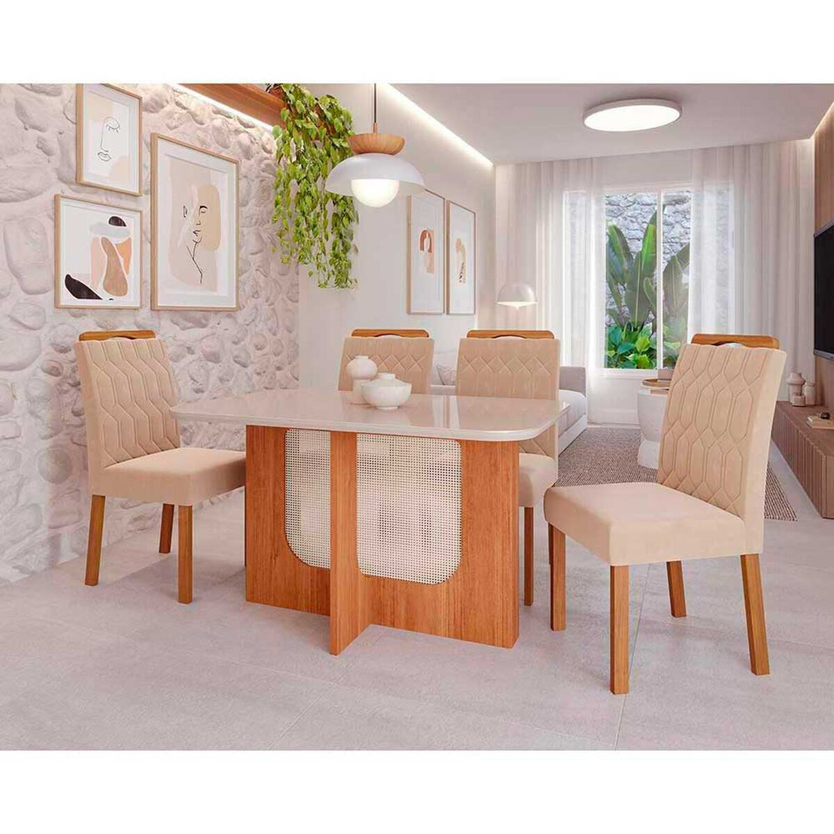 Juego de comedor Decocasa Louis 4 Sillas Off White