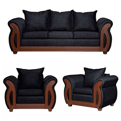 Juego de Living Ruzam Mobel Isidora Sofá 3 Cuerpos + Dos Sillones 1 Cuerpo Lino Negro