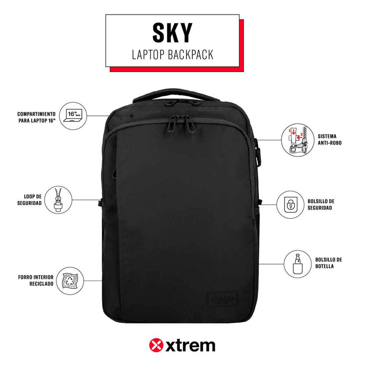 Mochila Notebook Xtrem Sky 5XT Negro 16"