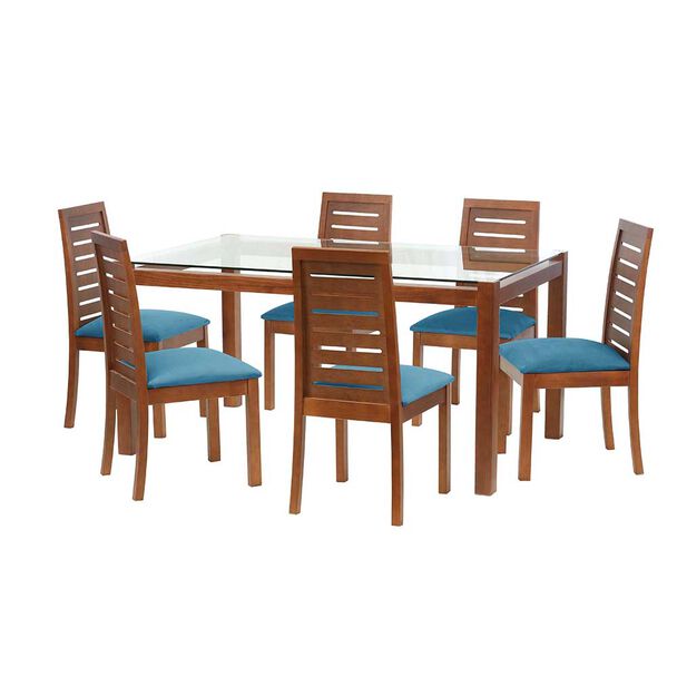 Juego de Comedor Latam Home Barcelona 6 Sillas Azul Petroleo