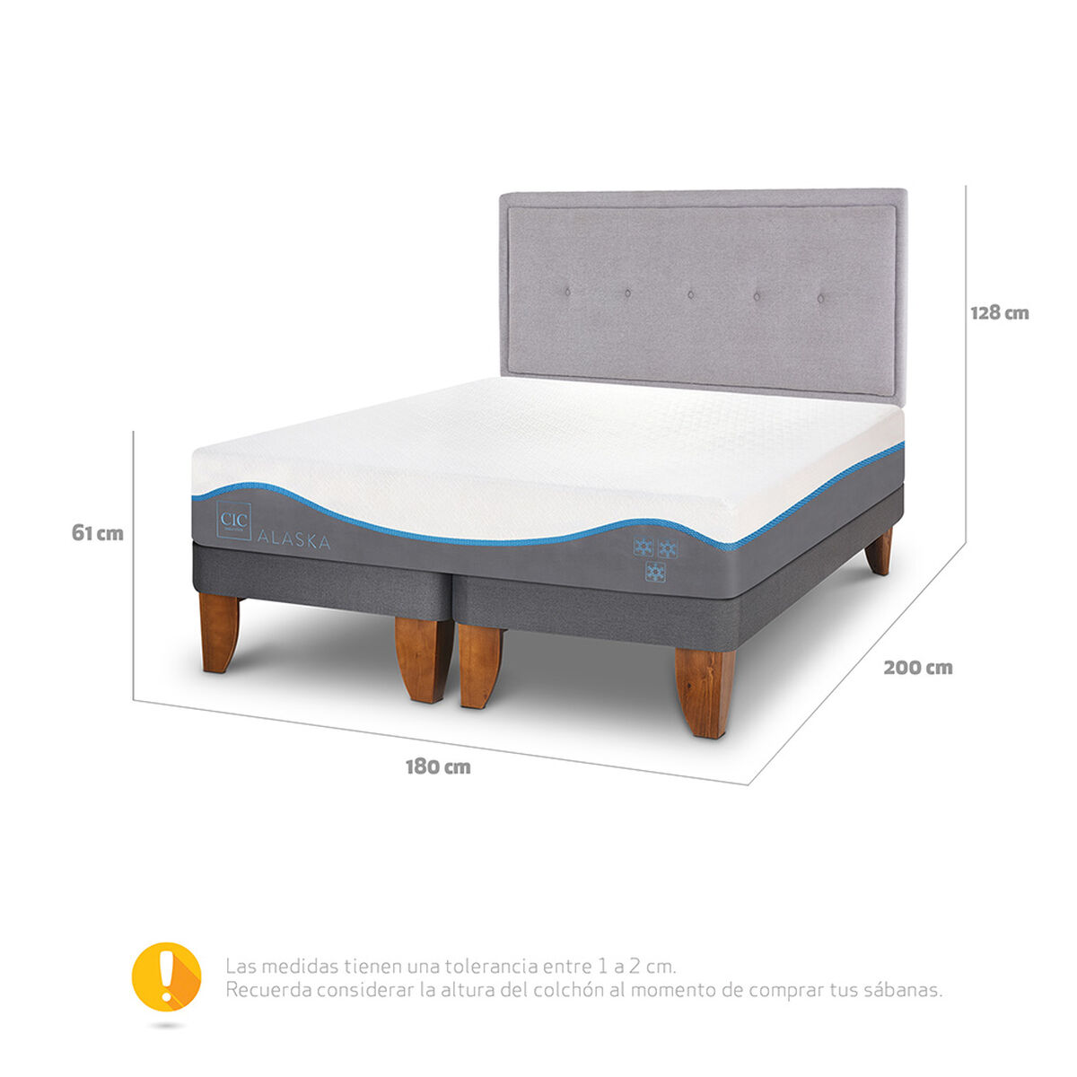 Cama Europea CIC Base Dividida King Alaska + Respaldo