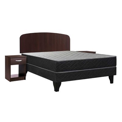 Cama Europea Celta Full Evolution Black + Respaldo + Velador Asturias
