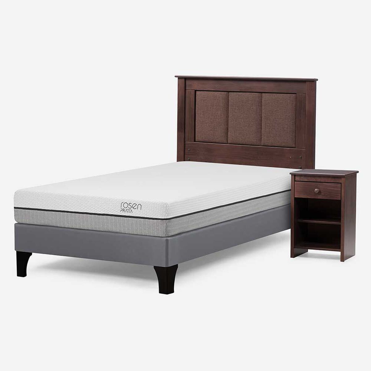 Cama Europea Rosen 1,5 Plazas Pratta + Respaldo + Velador Rachel