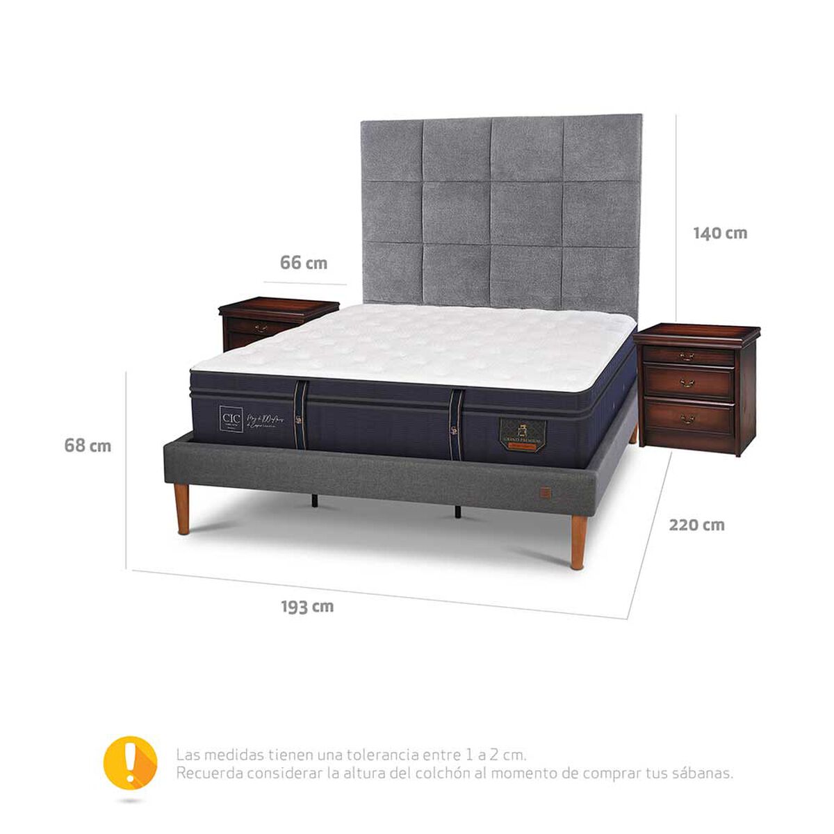 Cama Europea CIC King Grand Premium + Respaldo + Veladores