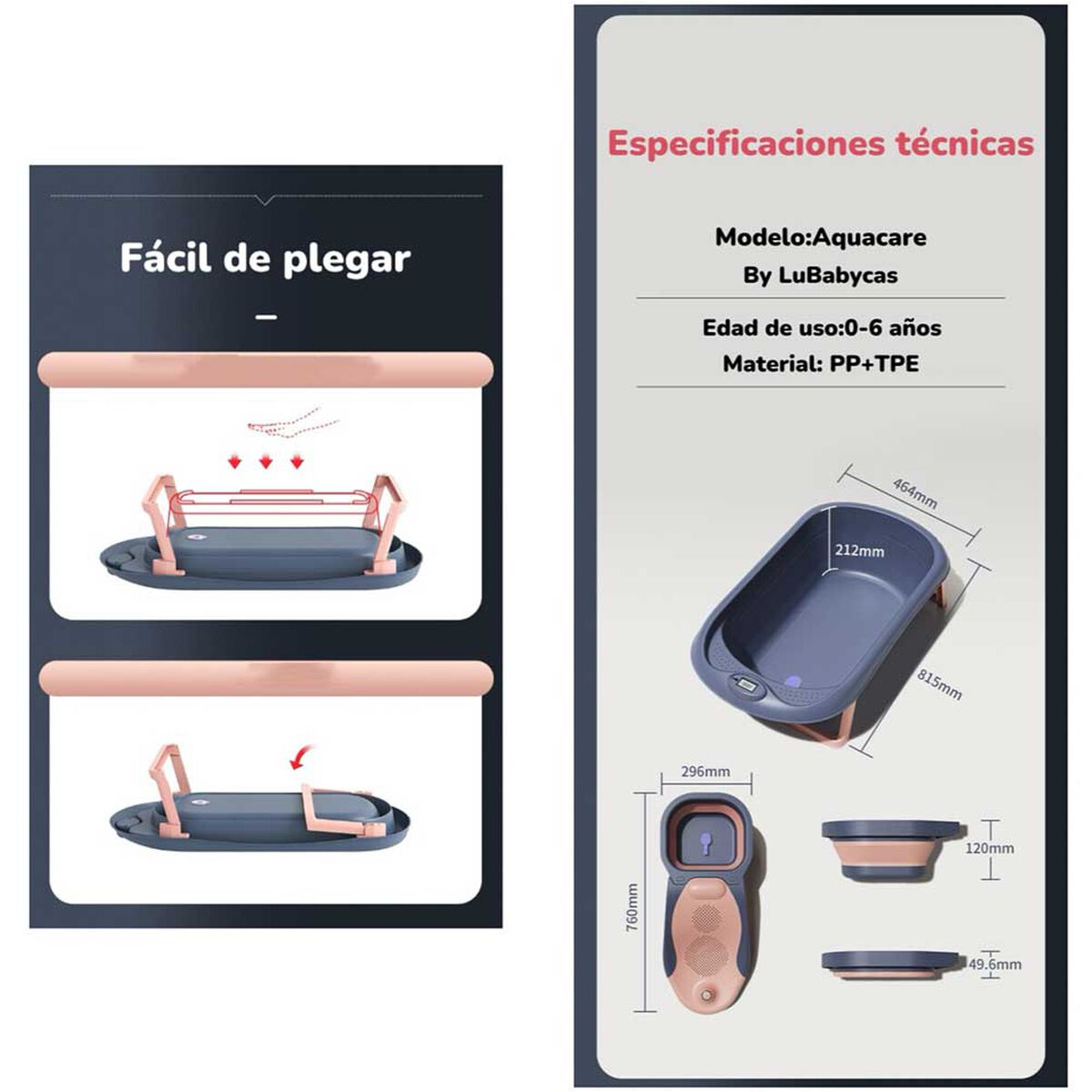 Bañera Premium con Lavapelo y Accesorios Lubabycas Rosada