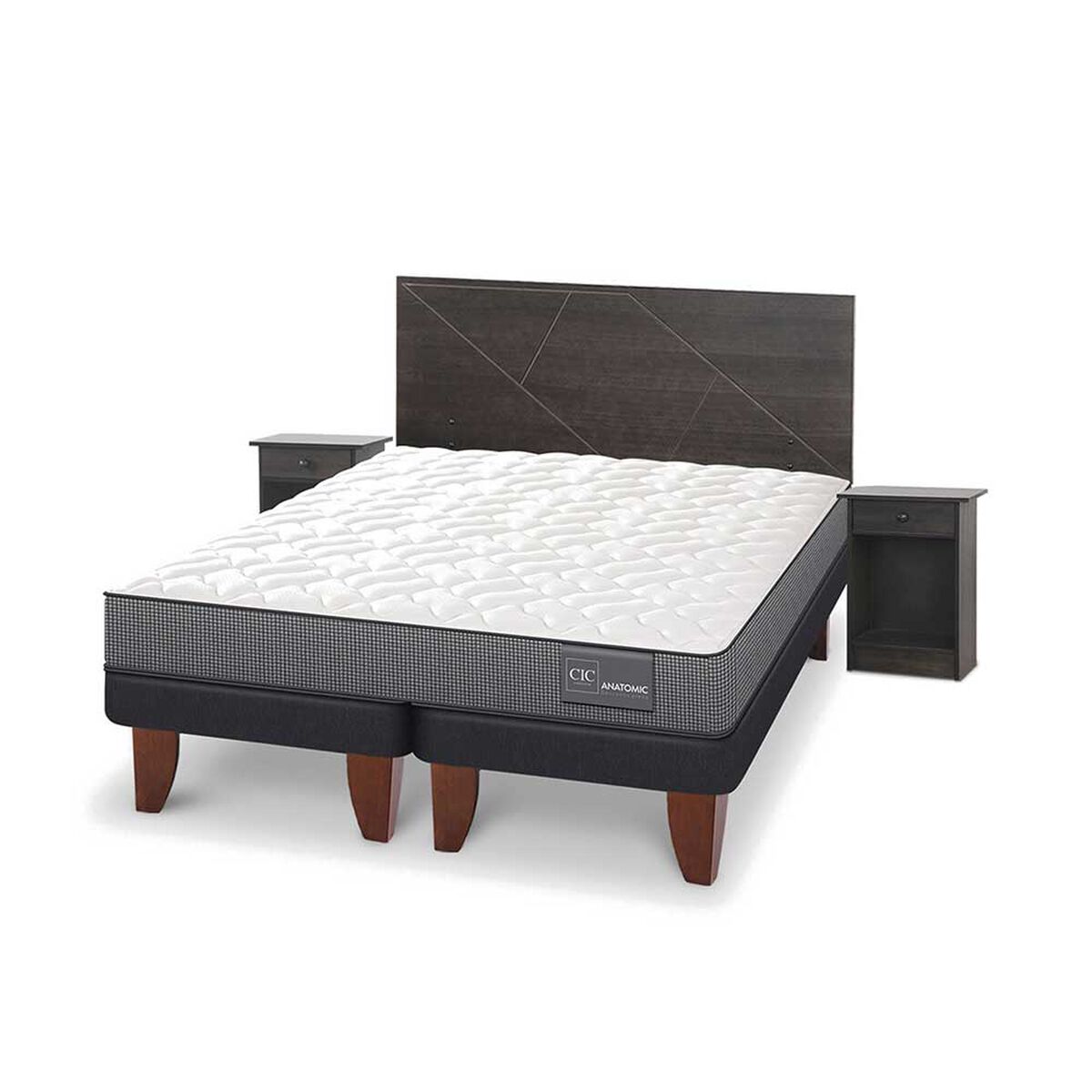 Cama Europea CIC Base Dividida 2 Plazas Anatomic + Respaldo + 2 Veladores Villarrica