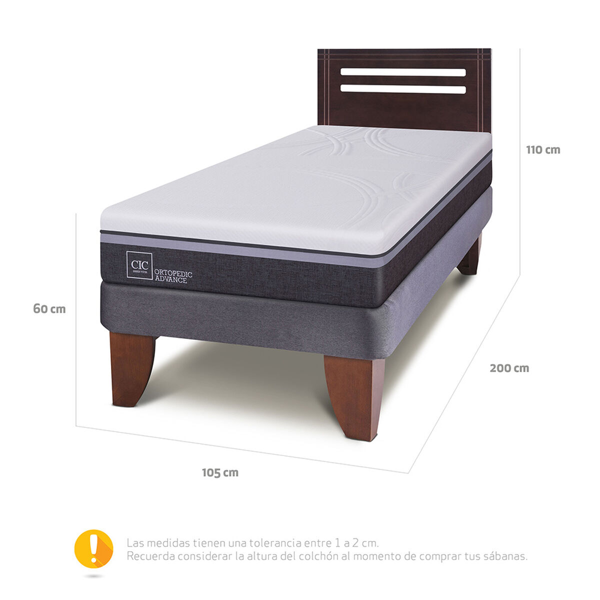 Cama Europea CIC 1,5 Plazas Ortopedic Advance + Respaldo