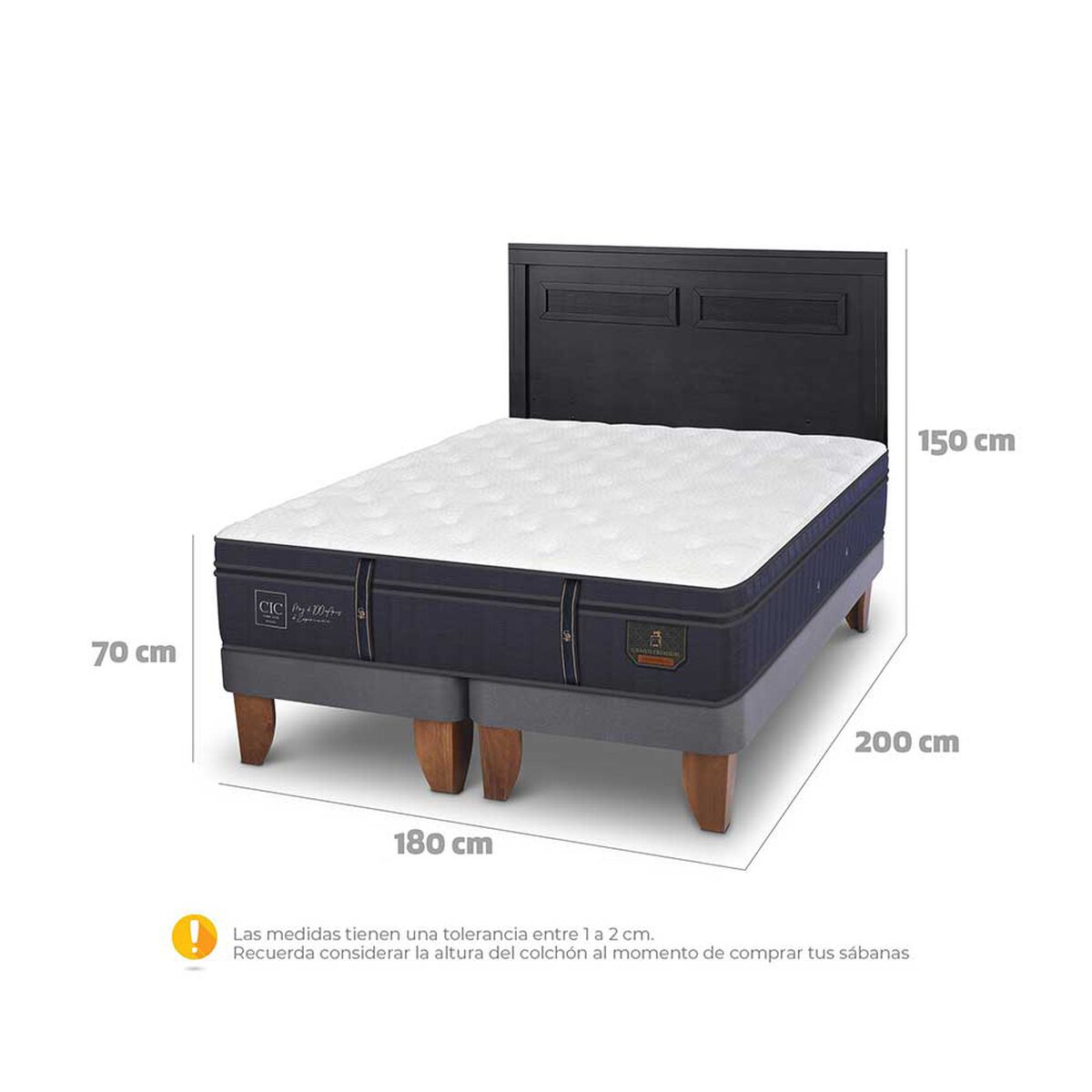 Cama Europea CIC Base Dividida King Grand Premium + Respaldo Milan Negro