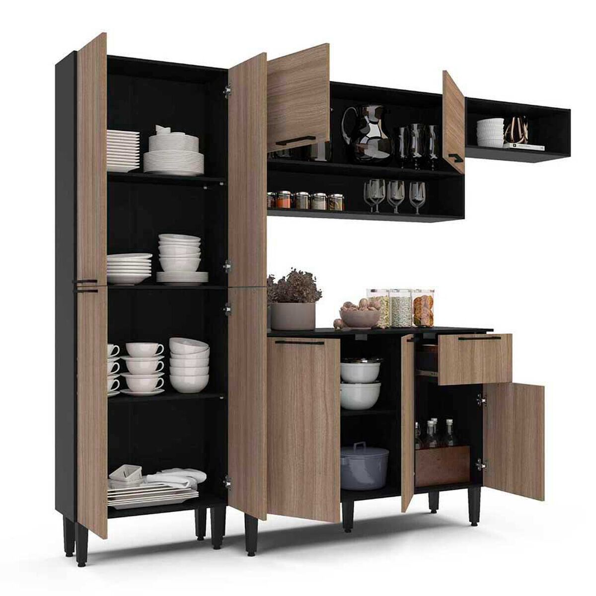 Mueble de Cocina Vekkahome Madri 1 Caj&oacute;n 9 Puertas Caf&eacute;