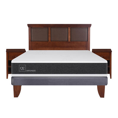 Cama Europea CIC 2 Plazas Ortopedic + Respaldo + 2 Veladores Torino