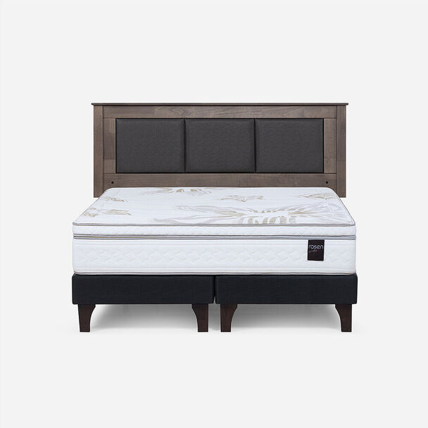 Cama Europea Rosen 2 Plazas Art 4 + Respaldo + Velador Rachel Gris