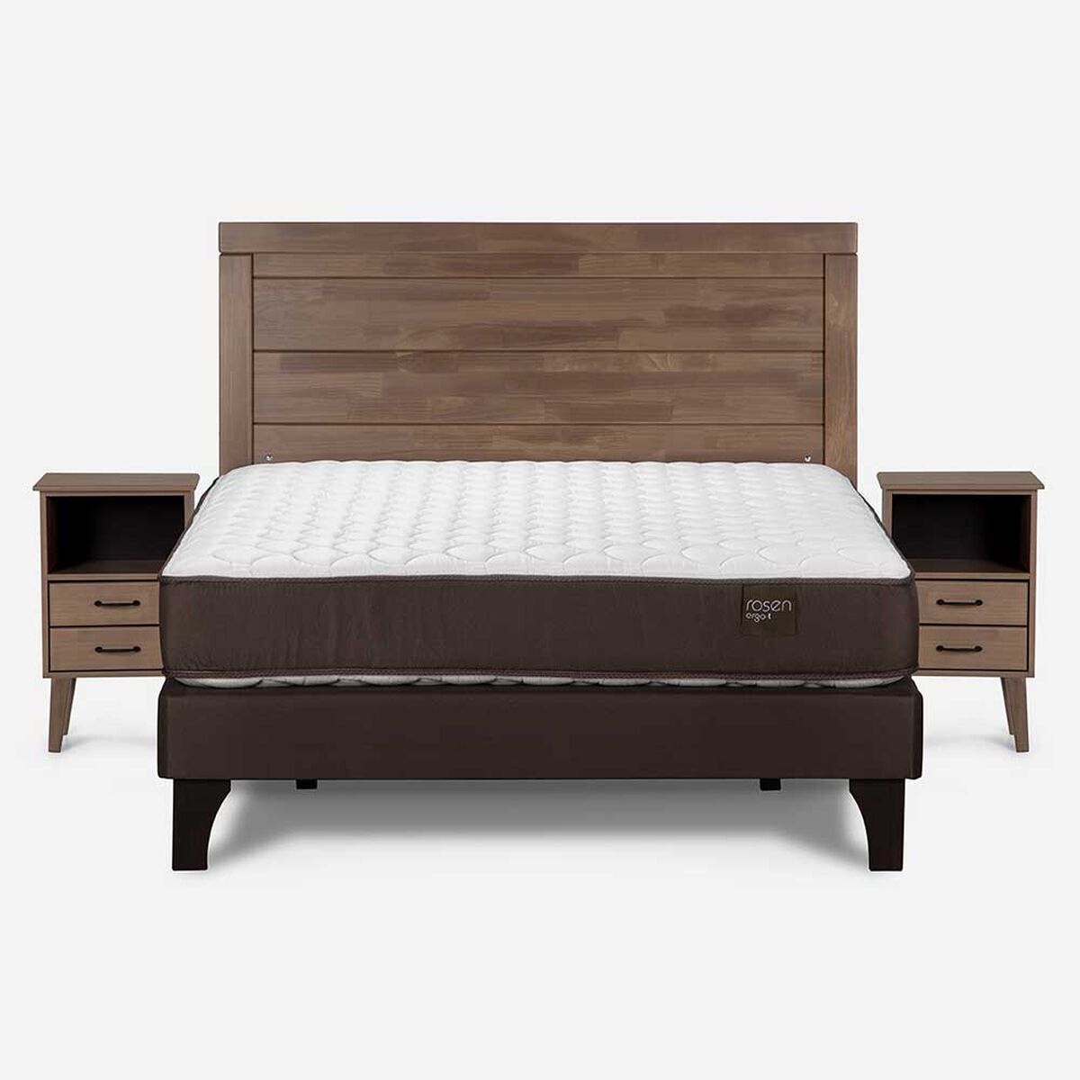Cama Europea Rosen 2 Plazas Ergo T + Respaldo + 2 Veladores